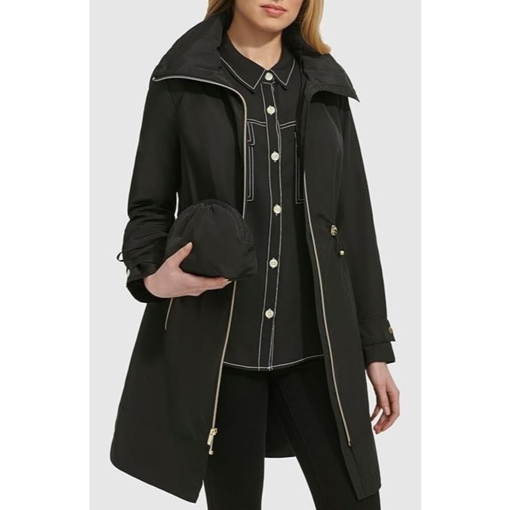 Cole Haan Packable Rain Jacket Women’s XL Gray Hooded Travel Water Resistant